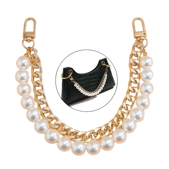 Faux Pearls & Gold Tone Purse Chain Extender / Bag Chain Charm - Picture 1 of 8